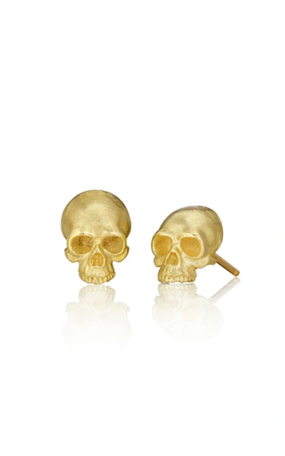 Anthony Lent Women's Tiny Skull 18k Yellow Gold Earrings