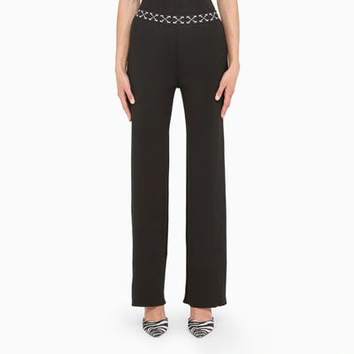 Off-white Black Stretch Fabric Trousers With Logo Band