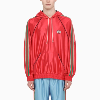 Gucci Shiny Jersey Hooded Sweatshirt With Web In Red