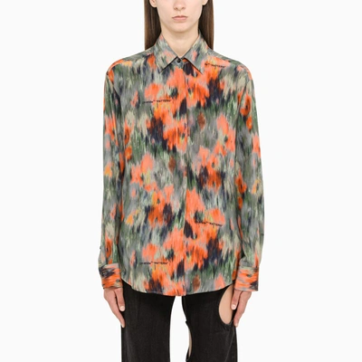 Off-white Abstract Floral Print Silk Shirt In Multicolour