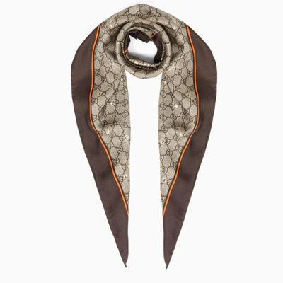 Gucci Brown Gg Jacquard Scarf In Multicolor