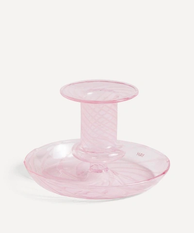 Hay Flare Stripe Glass Candle Holder 11cm In Pink/white