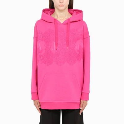Valentino Fuchsia Lace Oversized Hoodie In Pink