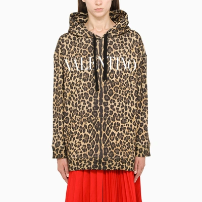 Valentino Oversized Leopard-print Cotton-blend Jersey Hoodie In Animalier