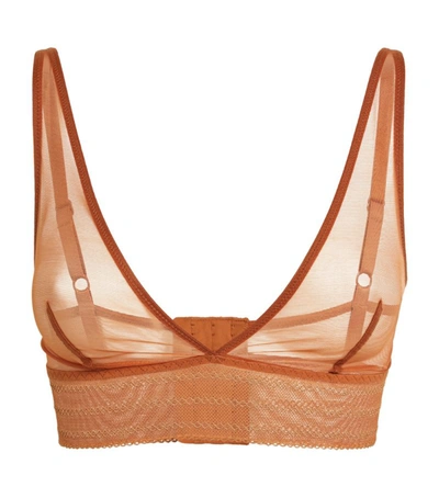 Else Bare Lace-trimmed Tulle Soft-cup Bra In Brick