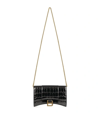 Balenciaga Hourglass Leather Wallet On Chain In Black