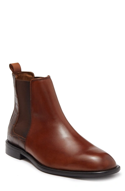 Donald Pliner Croc Embossed Leather Chelsea Boot In Cognac