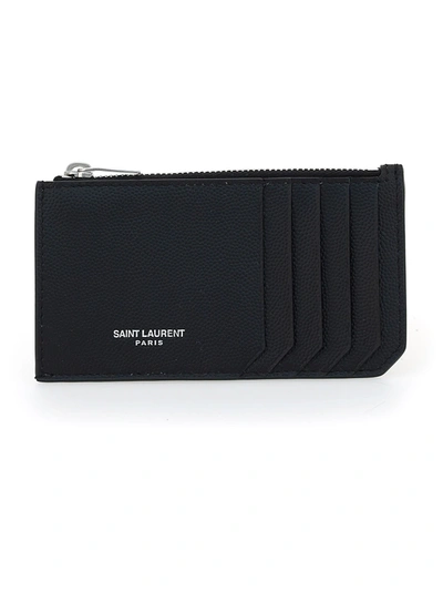 Saint Laurent Fragment Zipped Card Case In Black