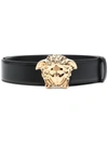 VERSACE BLACK LEATHER BELT WITH LOGO BUCKLE