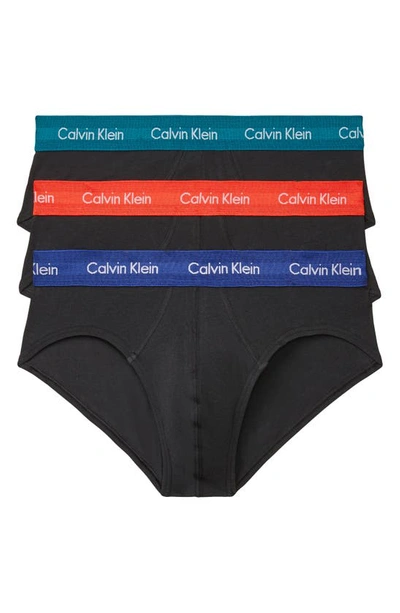 Calvin Klein Cotton Stretch Moisture Wicking Hip Briefs, Pack Of 3 In Black Multi