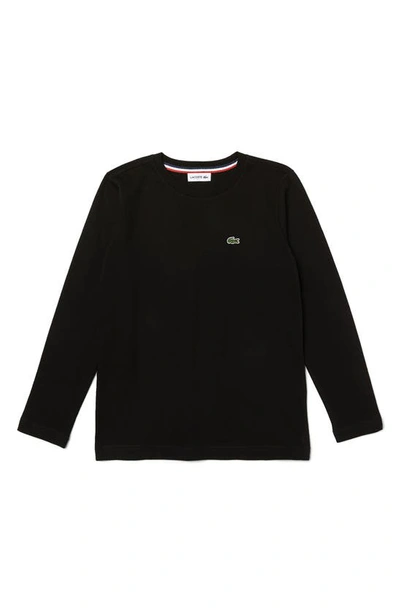 Lacoste Kids' Embroidered Cotton T-shirt In Black
