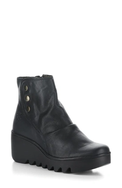 Fly London Brom Wedge Bootie In 000 Black Verona Leather