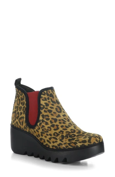 Fly London Byne Wedge Chelsea Boot In 004 Tan Cheetah Print Leather