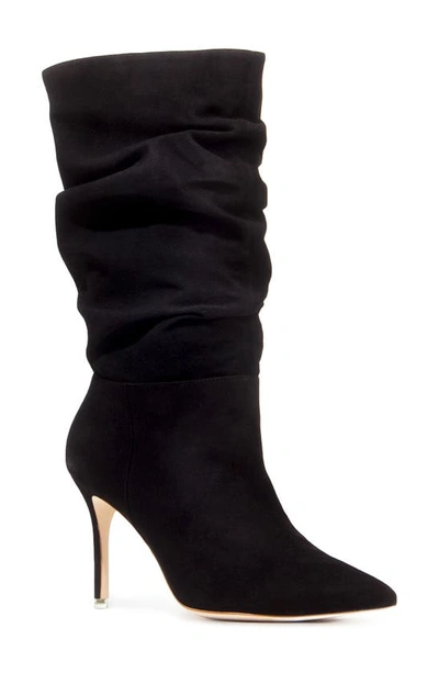 Black Suede Studio Geni Slouchy Calfskin Mid Boots In Black Suede
