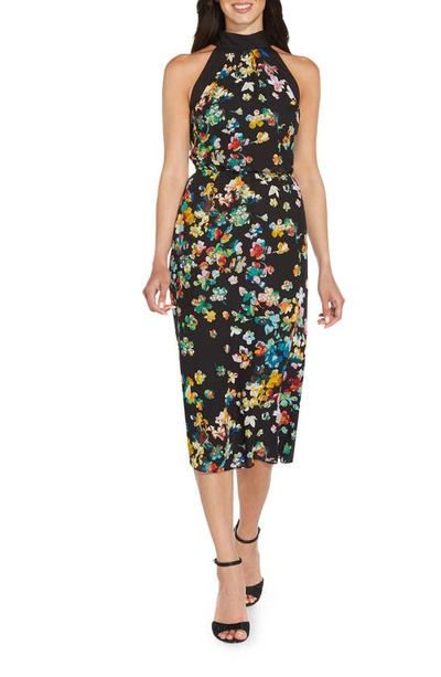 Adrianna Papell Floral Chiffon Midi Dress In Black Multi