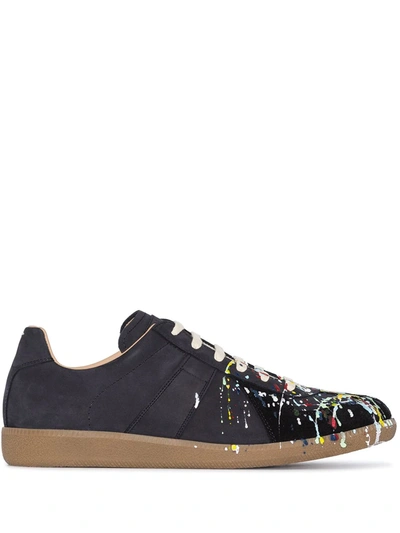 Maison Margiela Replica Painter Leather Low-top Trainers In Black