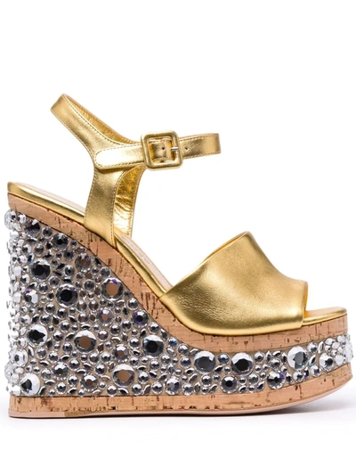 Haus Of Honey Croco Crystal Modesty Sandals In Gold