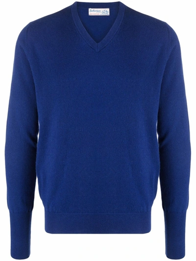 Ballantyne Ultralight Cotton V Neck Pullover In Blu