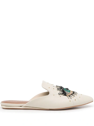 Kurt Geiger Olive Embellished Leather Mules In Bone