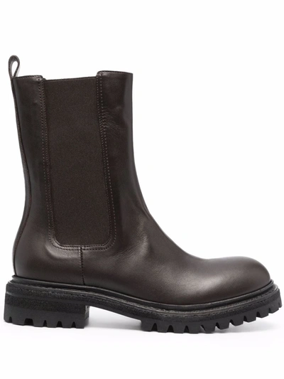 Del Carlo Chunky Leather Boots In Braun