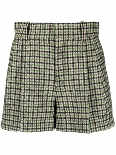 Chloé High-rise Check Wool-blend Shorts In Vibrant Green