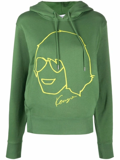 Kenzo Embroidered Organic Cotton Hoodie In Green