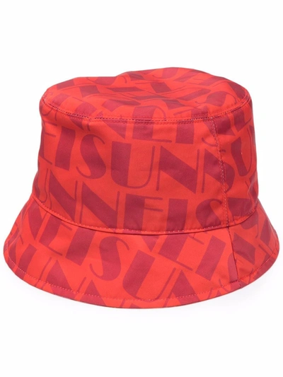 Sunnei Logo-print Reversible Bucket Hat In Rot
