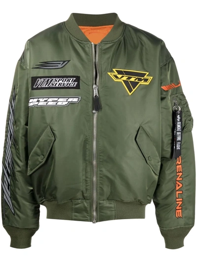 Vetements Green Alpha Industries Edition Racing Logo Bomber Jacket In Khaki