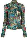 La Doublej Botanical-print Mock-neck Top In Multicolor