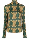 La Doublej Tiger Tile-print Turtleneck Top In Grün