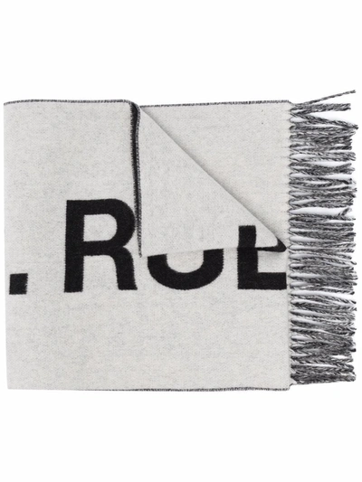 Apc Men's Intarsia Knit Logo Wool Scarf White In Grau