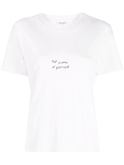 Saint Laurent Slogan-print Short-sleeve T-shirt In Weiss