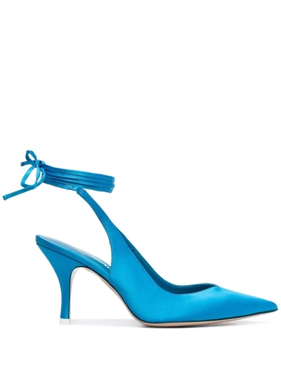 Attico Satin Venus Slingback Heels 85 In Blue