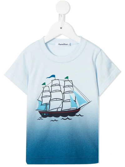Familiar Kids' Gradient-print Cotton T-shirt In Blue
