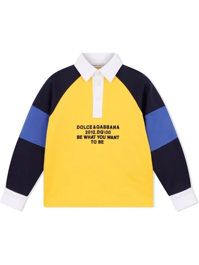 Dolce & Gabbana Kids' Colour-block Cotton Polo Shirt In Yellow