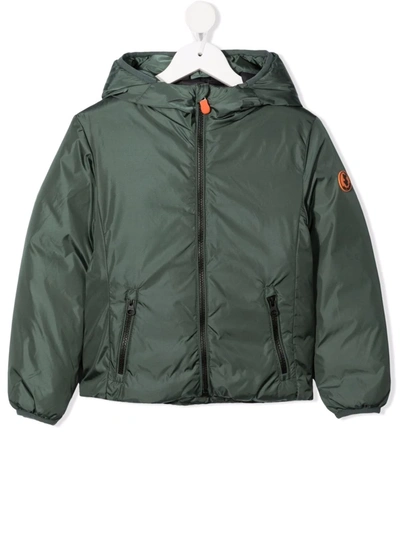 Save The Duck Teen Hooded Down Jacket In Green