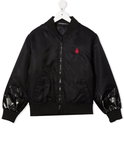 Vision Of Super Teen Flame-embroidered Bomber Jacket In Black