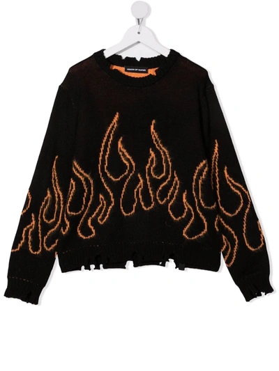 Vision Of Super Teen Flame-motif Intarsia-knit Jumper In Black