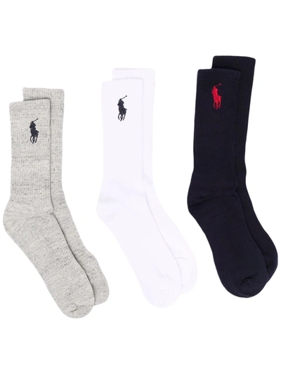 Polo Ralph Lauren Embroidered-motif Ribbed-knit Socks In White