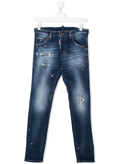 Dsquared2 Teen Distressed Denim Jeans In Blue