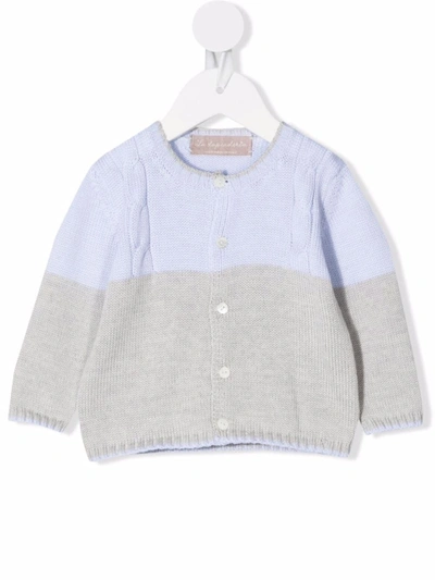 La Stupenderia Babies' Two-tone Button-up Cashmere Cardigan In Blue