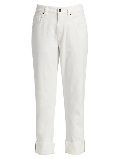 Brunello Cucinelli Piece Dyed Ankle Straight Leg Jeans In White