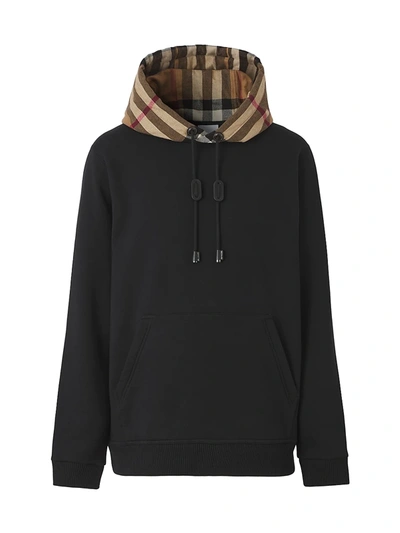 Burberry Black Sweatshirt With Vintage Check Printed Hood In Cotton