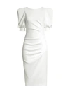 Black Halo Zella Ruched Puff-sleeve Sheath Dress In Whip Cream