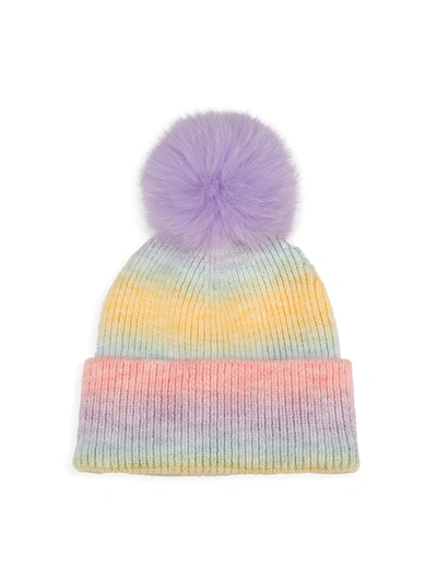 Adrienne Landau Wool-blend Hat With Fox Fur Pom In Rainbow