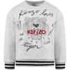 KENZO GRAY SWEATSHIRT FOR KIDS WITH TIGER AND LOGO,K25156 A41