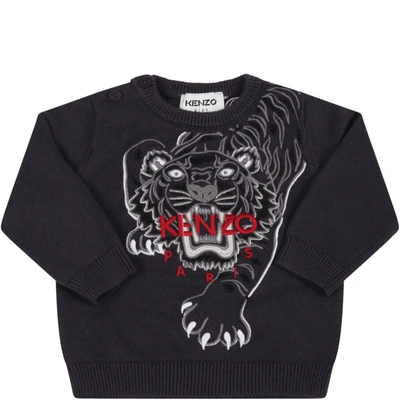 Kenzo Gray Sweater For Babykids With Logo In Grey