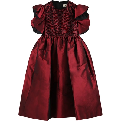 Elie Saab Kids' Red Dress For Girl With Logos In Bordeaux