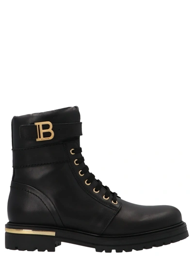 Balmain Kids' B Buckle Leather Boots In Black