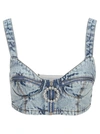 Alessandra Rich Crystal-embellished Zip-pull Denim Bralette In Light Blue